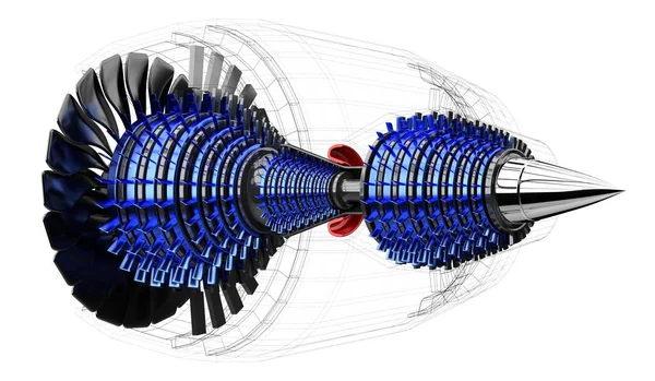 中ジェットエンジン 白い背景 3Dイラスト — ストック写真