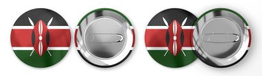 Kenya - Beyaz arka planda ülke bayrağı olan yuvarlak rozetler - 3D illüstrasyon