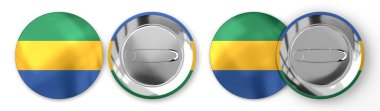 Gabon - Beyaz arka planda ülke bayrağı olan yuvarlak rozetler - 3D illüstrasyon