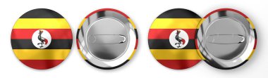 Uganda - Beyaz zemin üzerinde ülke bayrağı olan yuvarlak rozetler - 3D illüstrasyon