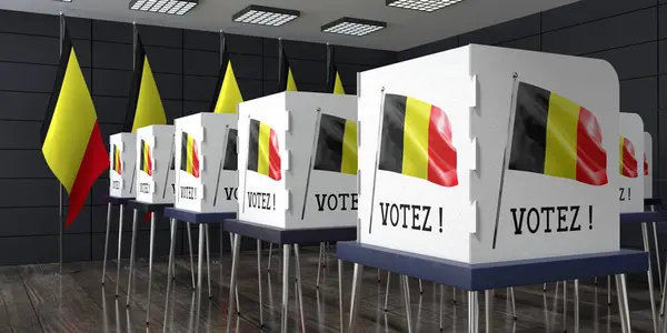Belgia Lokal Wyborczy Wieloma Budkami Głosowania Koncepcja Wyborów Ilustracja — Zdjęcie stockowe