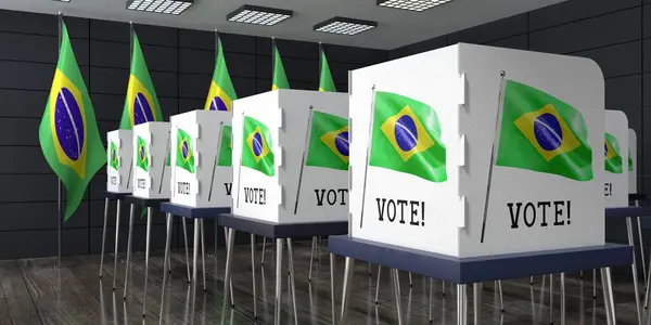 Brazylia Lokal Wyborczy Wieloma Budkami Głosowania Koncepcja Wyborów Ilustracja — Zdjęcie stockowe