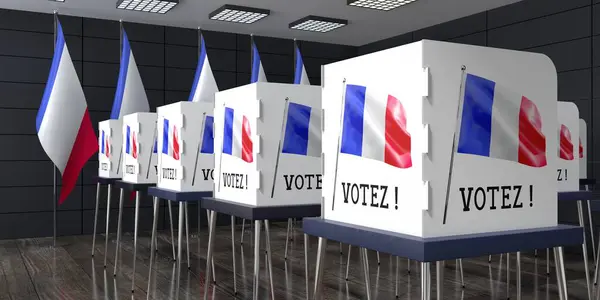 Франция Избирательный Участок Множеством Кабин Голосования Концепция Выборов Иллюстрация — стоковое фото