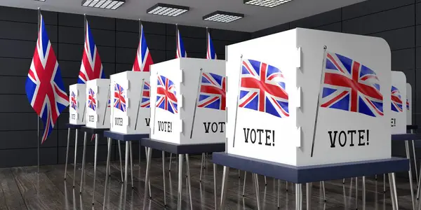 Reino Unido Centro Votación Con Muchas Cabinas Votación Concepto Electoral — Foto de Stock