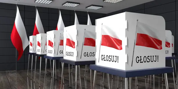 Polonia Seggio Elettorale Con Molte Cabine Elettorali Concetto Elezione Illustrazione — Foto Stock