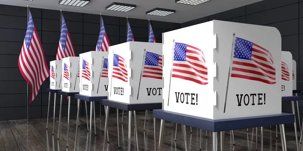 多くの投票ブースを持つ投票所 選挙コンセプト 3Dイラスト — ストック写真