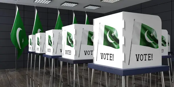 Pakisztán Szavazóhelyiség Sok Szavazófülkével Választási Koncepció Illusztráció — Stock Fotó