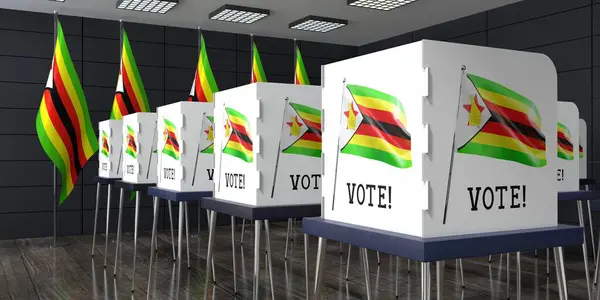 Zimbabwe Lokal Wyborczy Wieloma Budkami Głosowania Koncepcja Wyborów Ilustracja — Zdjęcie stockowe