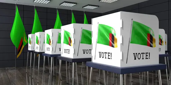 Zambia Lokal Wyborczy Wieloma Budkami Głosowania Koncepcja Wyborów Ilustracja — Zdjęcie stockowe