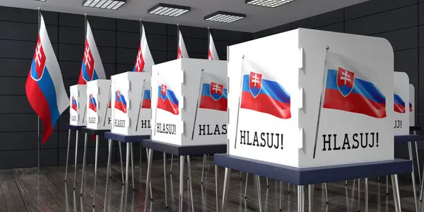 Słowacja Lokal Wyborczy Wieloma Budkami Głosowania Koncepcja Wyborów Ilustracja — Zdjęcie stockowe