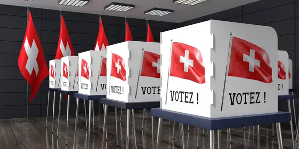 Szwajcaria Lokal Wyborczy Wieloma Budkami Głosowania Koncepcja Wyborów Ilustracja — Zdjęcie stockowe
