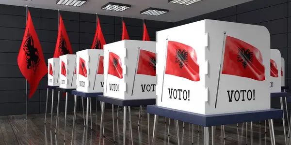Albania Lokal Wyborczy Wieloma Budkami Głosowania Koncepcja Wyborów Ilustracja — Zdjęcie stockowe