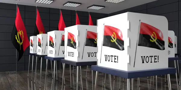 Angola Lokal Wyborczy Wieloma Budkami Głosowania Koncepcja Wyborów Ilustracja — Zdjęcie stockowe