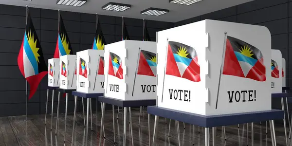 Antigua Barbuda Lokal Wyborczy Wieloma Budkami Głosowania Koncepcja Wyborów Ilustracja — Zdjęcie stockowe