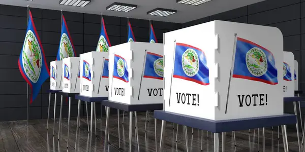 Belize Lokal Wyborczy Wieloma Budkami Głosowania Koncepcja Wyborów Ilustracja — Zdjęcie stockowe