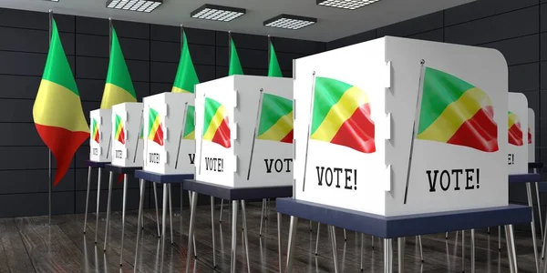 Republika Konga Lokal Wyborczy Wieloma Budkami Głosowania Koncepcja Wyborów Ilustracja — Zdjęcie stockowe