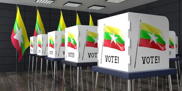 Myanmar Lokal Wyborczy Wieloma Budkami Głosowania Koncepcja Wyborów Ilustracja — Zdjęcie stockowe