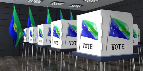 Isla Navidad Centro Votación Con Muchas Cabinas Votación Concepto Electoral —  Fotos de Stock