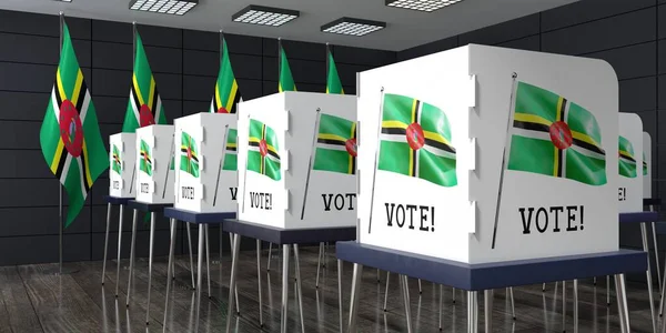 多米尼克 有许多投票站的投票站 选举概念 3D说明 — 图库照片