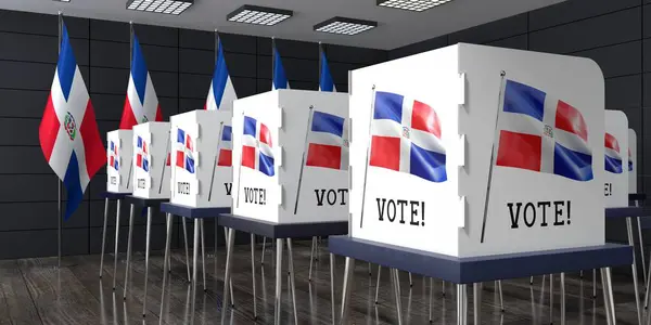 Dominikana Lokal Wyborczy Wieloma Budkami Głosowania Koncepcja Wyborów Ilustracja — Zdjęcie stockowe