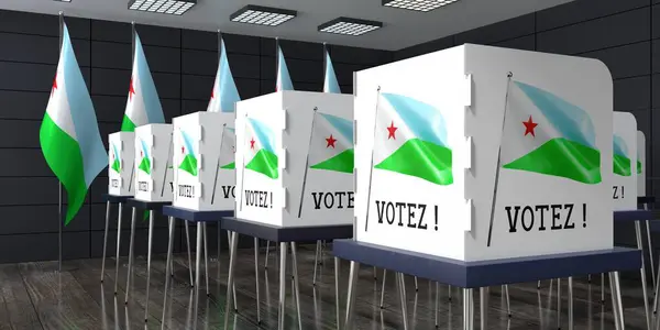 Dzsibuti Szavazóhelyiség Sok Szavazófülkével Választási Koncepció Illusztráció — Stock Fotó
