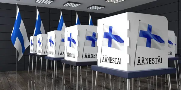 Finlandia Centro Votación Con Muchas Cabinas Votación Concepto Electoral Ilustración —  Fotos de Stock