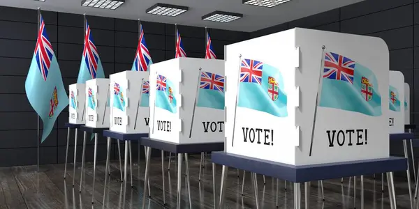 Fidzi Äänestyspaikka Jossa Paljon Äänestyskoppeja Vaalikonsepti Kuvitus — kuvapankkivalokuva