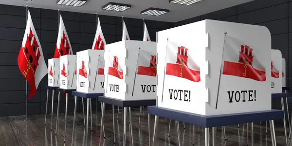 Giblartar Lokal Wyborczy Wieloma Budkami Głosowania Koncepcja Wyborów Ilustracja — Zdjęcie stockowe