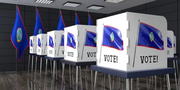 有许多投票站的投票站 选举概念 3D说明 — 图库照片