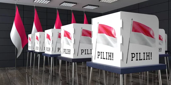 インドネシア 多数の投票ブースを持つ投票所 選挙コンセプト 3Dイラスト — ストック写真