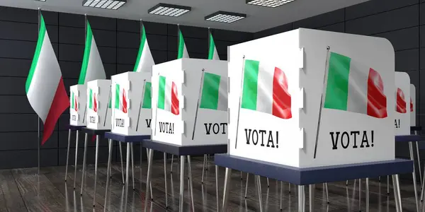 Italien Röstningsställe Med Många Röstbås Valkoncept Illustration — Stockfoto
