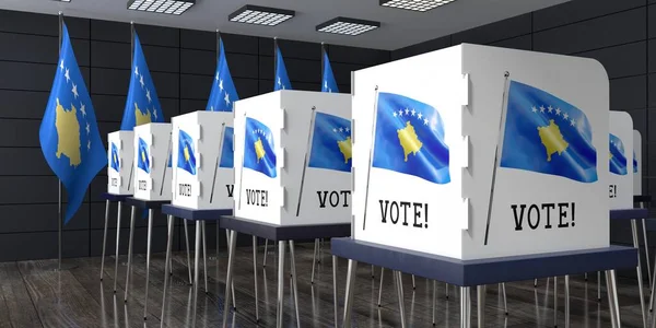 Kosowo Lokal Wyborczy Wieloma Budkami Głosowania Koncepcja Wyborów Ilustracja — Zdjęcie stockowe