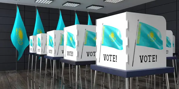 Kazachstan Lokal Wyborczy Wieloma Budkami Głosowania Koncepcja Wyborów Ilustracja — Zdjęcie stockowe