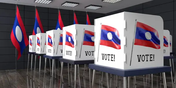 Laos - polling station with many voting booths - election concept - 3D illustration