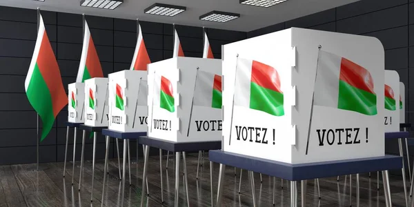 Madagascar Seggio Elettorale Con Molte Cabine Elettorali Concetto Elezione Illustrazione — Foto Stock