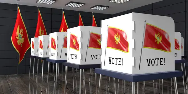 Montenegró Szavazóhelyiség Sok Szavazófülkével Választási Koncepció Illusztráció — Stock Fotó