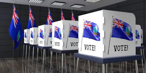 Montserrat Seggio Elettorale Con Molte Cabine Elettorali Concetto Elezione Illustrazione — Foto Stock