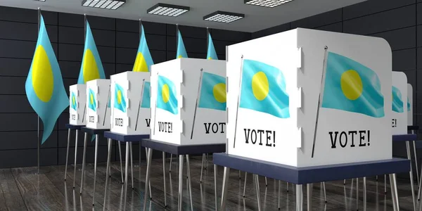 有许多投票站的投票站 选举概念 3D说明 — 图库照片