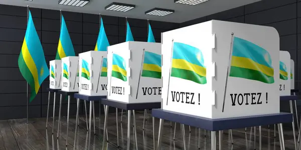 卢旺达 有许多投票站的投票站 选举概念 3D说明 — 图库照片