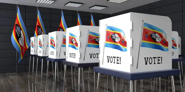 Eswatini Lokal Wyborczy Wieloma Budkami Głosowania Koncepcja Wyborów Ilustracja — Zdjęcie stockowe