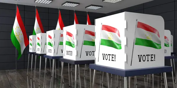 塔吉克斯坦 有许多投票站的投票站 选举概念 3D说明 — 图库照片