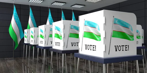 ウズベキスタン 多くの投票ブースを持つ投票所 選挙コンセプト 3Dイラスト — ストック写真