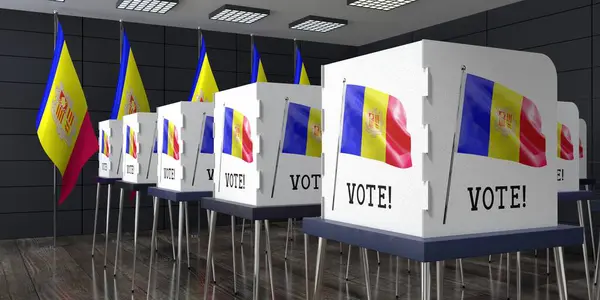 Andorra Seggio Elettorale Con Molte Cabine Elettorali Concetto Elezione Illustrazione — Foto Stock