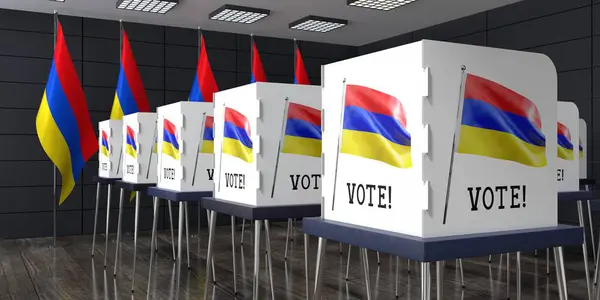 Armenia Centro Votación Con Muchas Cabinas Votación Concepto Electoral Ilustración —  Fotos de Stock