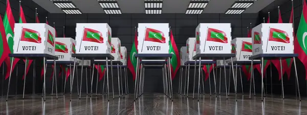 Maldivas Posto Votação Com Muitas Cabines Votação Conceito Eleitoral Ilustração — Fotografia de Stock