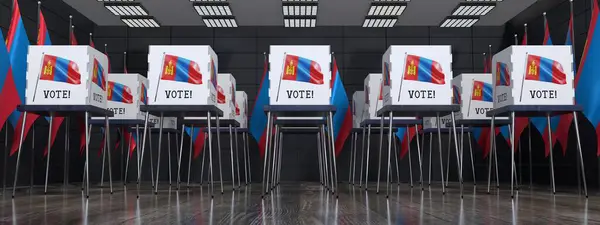 Mongólia Posto Votação Com Muitas Cabines Votação Conceito Eleitoral Ilustração — Fotografia de Stock