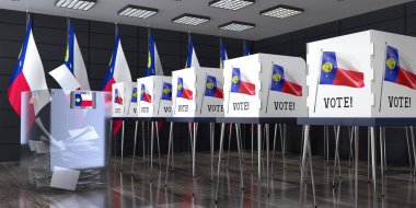 Wake Island - oy sandığı ve oy kullanma kabinleriyle sandık merkezi - seçim konsepti - 3D illüstrasyon