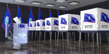 Guam - oy sandığı ve oy kullanma kabinleriyle sandık merkezi - seçim konsepti - 3D illüstrasyon