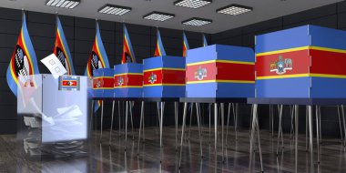Eswatini - oy sandıkları ve oy sandıkları olan sandık merkezi - seçim konsepti - 3D illüstrasyon