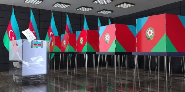 Azerbaycan - oy sandıkları ve oy sandıkları - seçim konsepti - 3D illüstrasyon